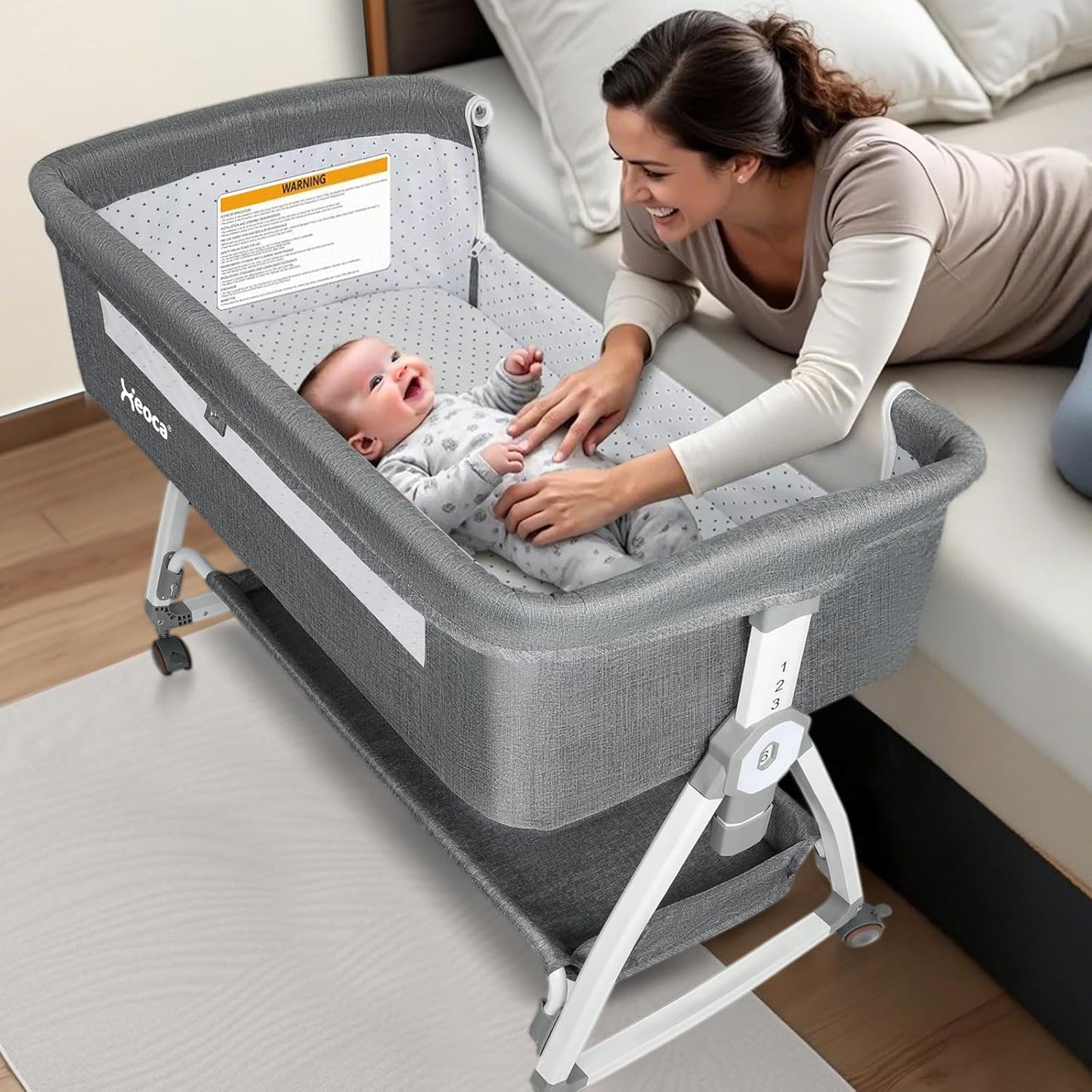 Baby Bassinet Bedside Sleeper with Adjustable Height and Storage