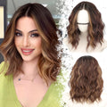 Dark Brown with Highlights Short Wavy Bob Lace Front Wig 14 in