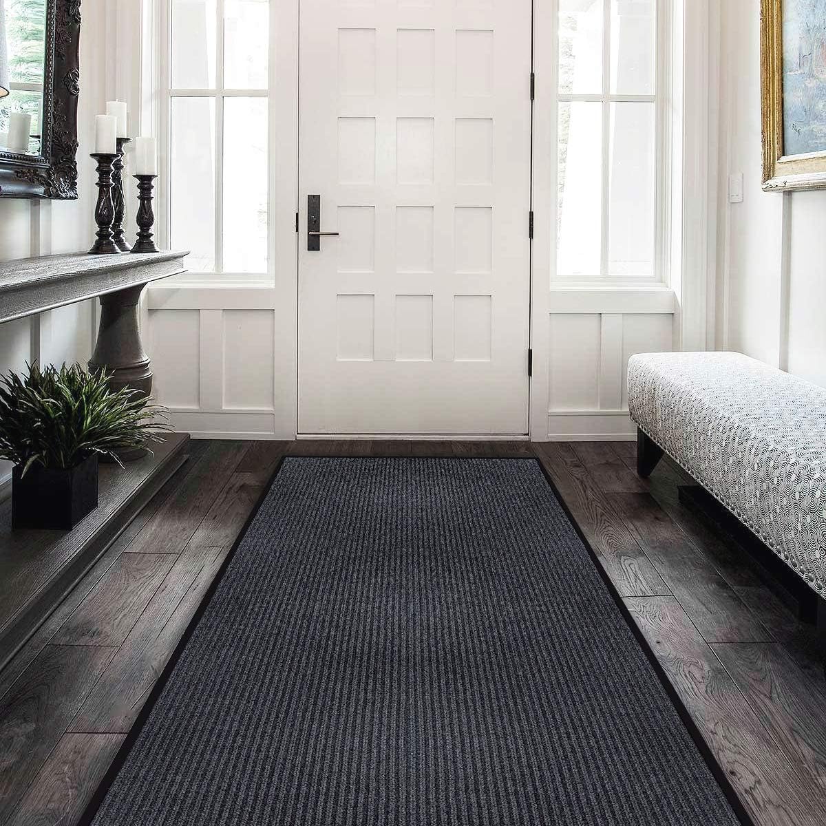 LuxUrux Striped Gray Door Mat - Heavy Duty Indoor Outdoor Solution