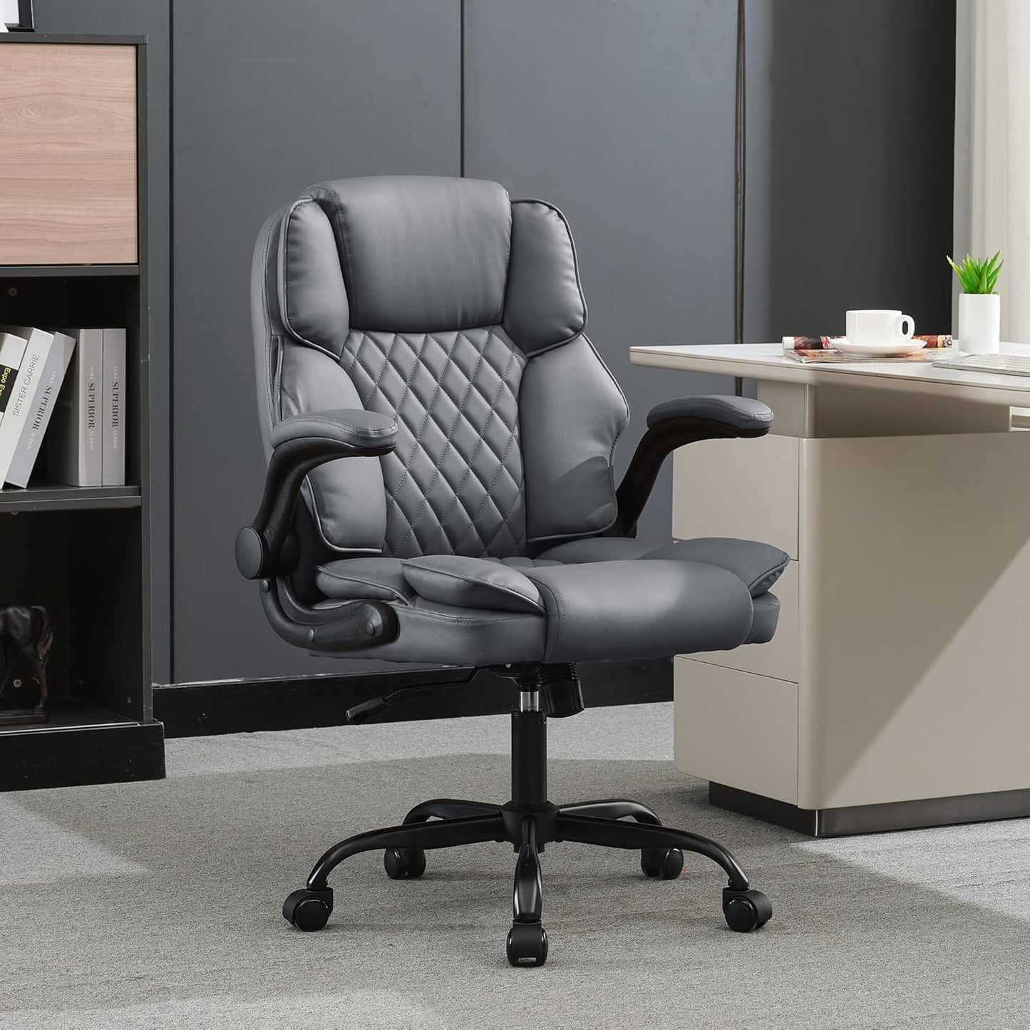 Ergonomic Office Desk Chair with Adjustable Flip-Up Arms and Rocking
