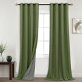 Mrs.Naturall Olive Green Grommet Linen Blackout Curtains 52x108