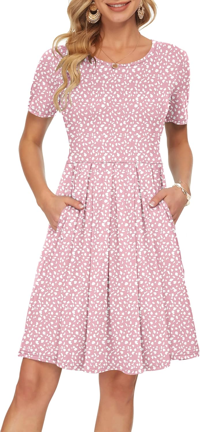 AUSELILY Women's Short Sleeve Summer Dress with Pockets