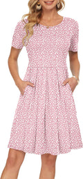 AUSELILY Women's Short Sleeve Summer Dress Pleated Loose Swing Knee it