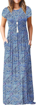 Women's Short Sleeve Loose Maxi Dress with Pockets - Empire Waist