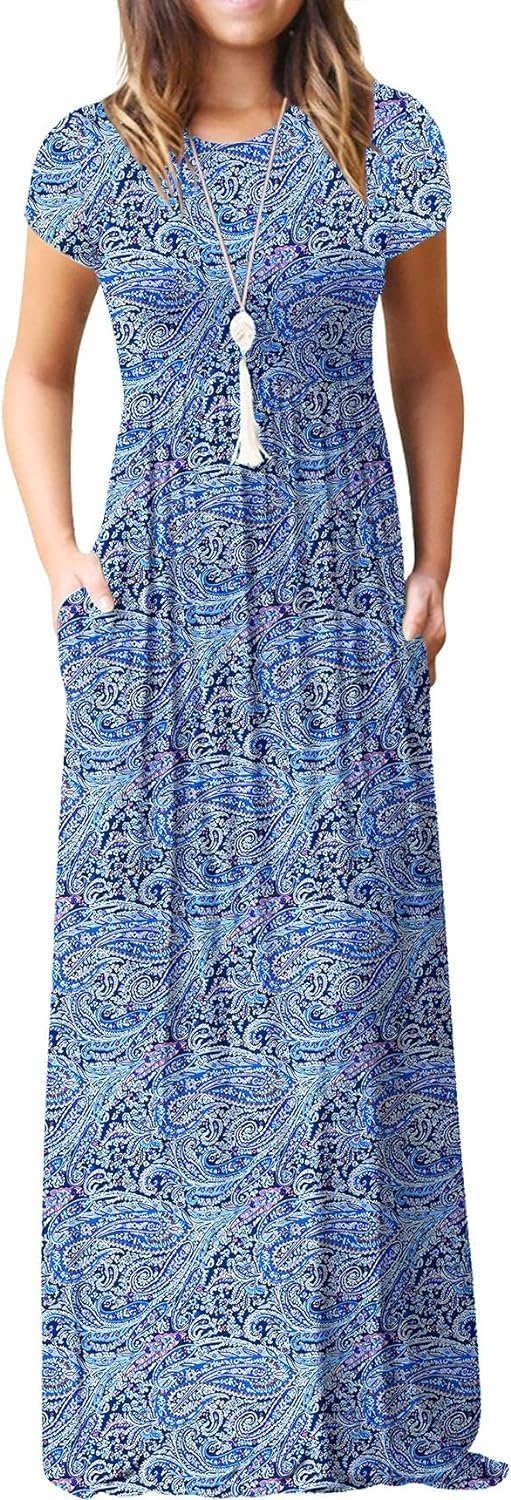 EUOVMY Women's Short Sleeve Maxi Dress with Pockets for All Occasions