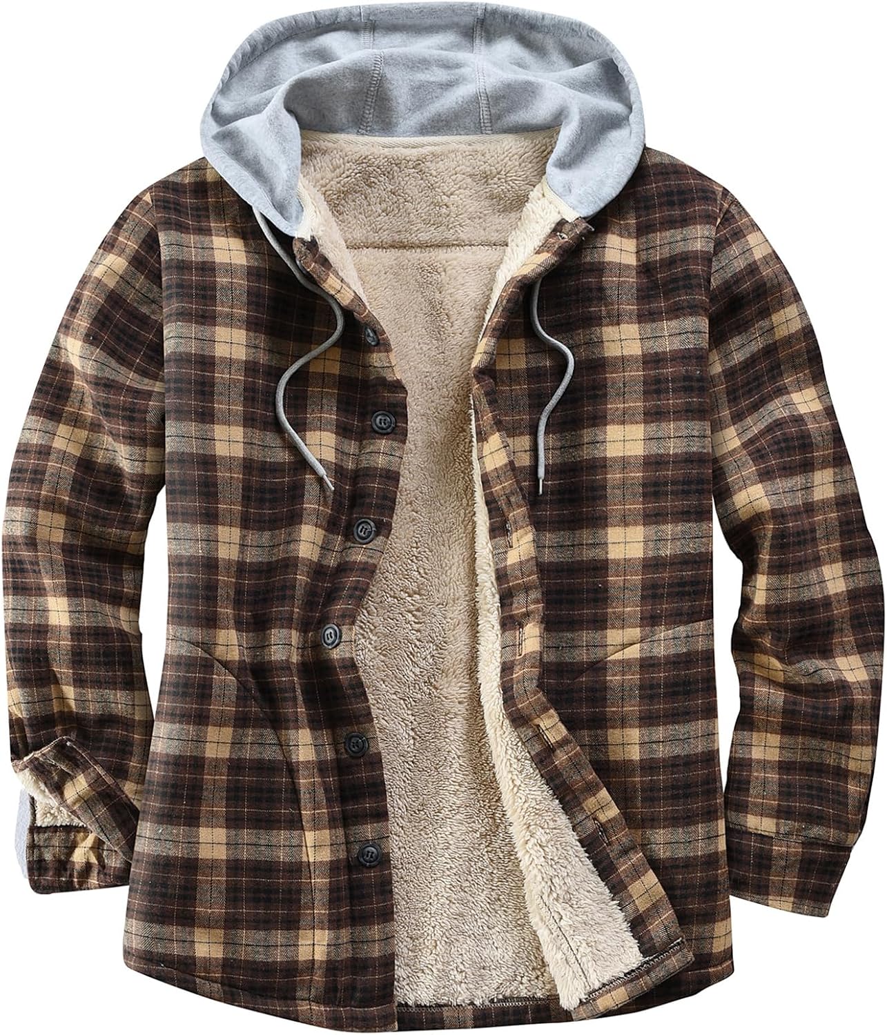 Men's Cotton Plaid Shirts Jacket with Fleece Lining for Comfort