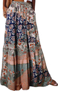 Womens Floral Boho Maxi Skirt High Waist Elastic - Flowy Tiered Style