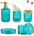 Teal Blue Bathroom Accessories Set 5Pcs Glass - Tidy, Durable Style