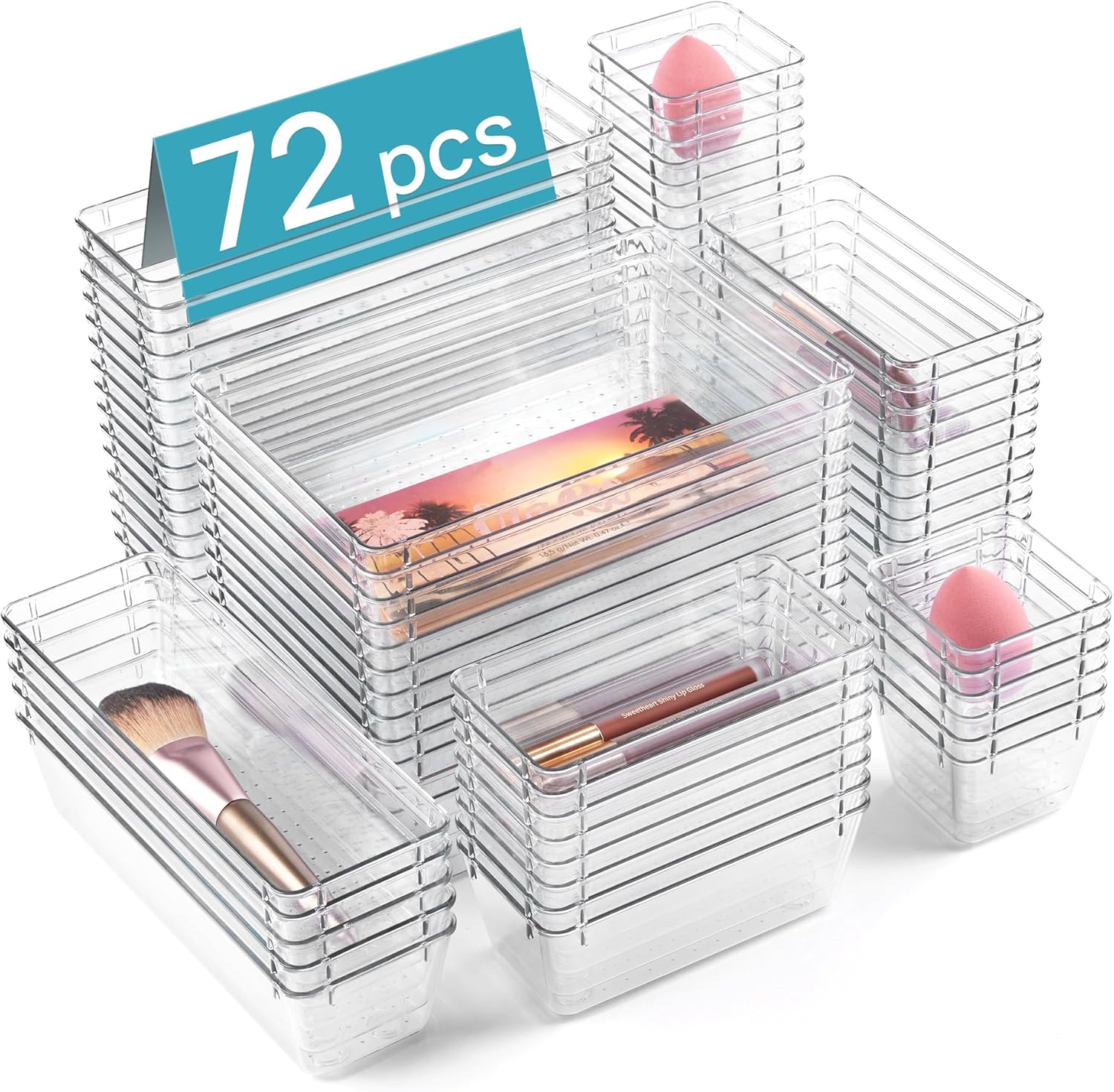 72 PCS Clear Drawer Organizers - Versatile Storage Solution