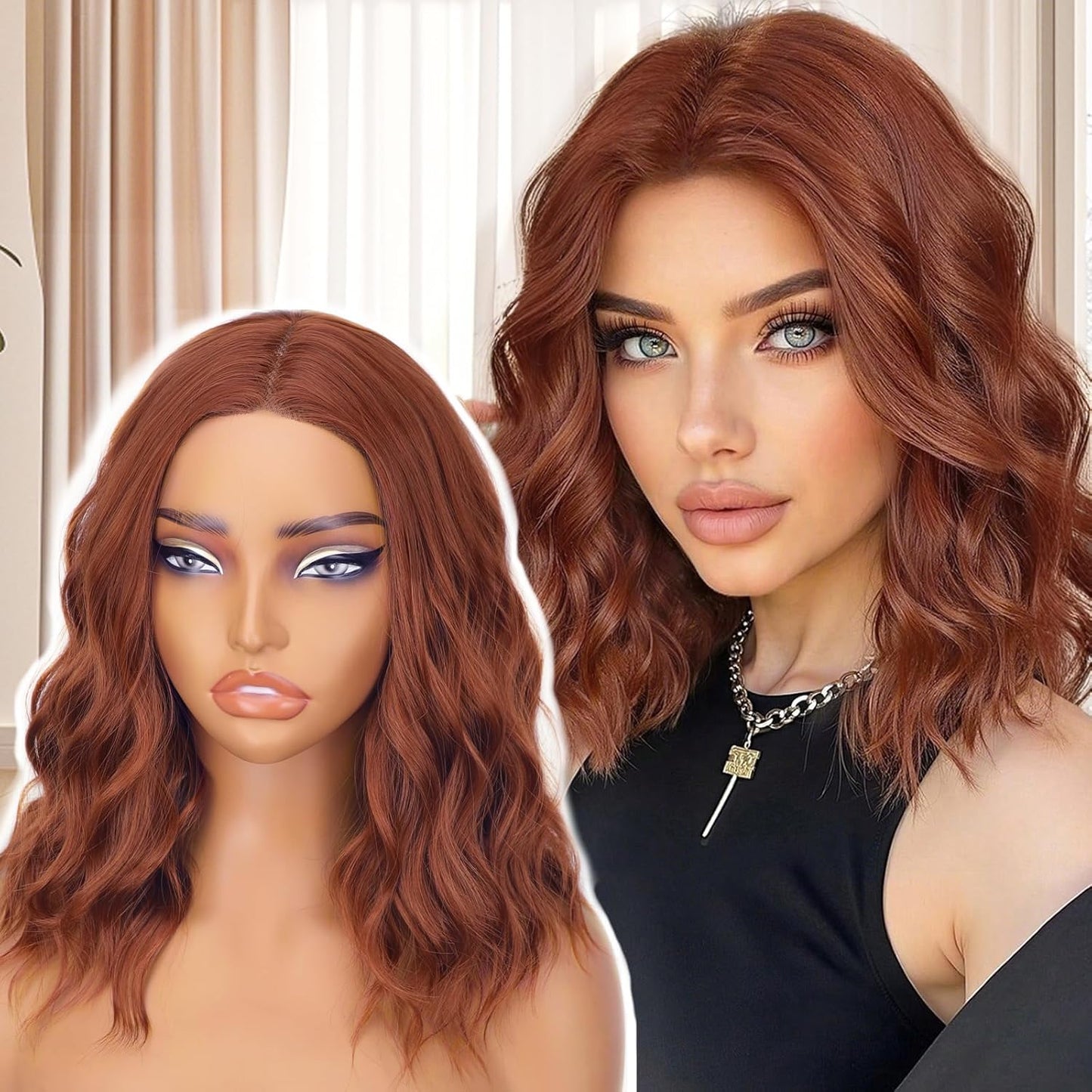 14 Inch Orange Wigs for Women - Natural Wavy Bob Style