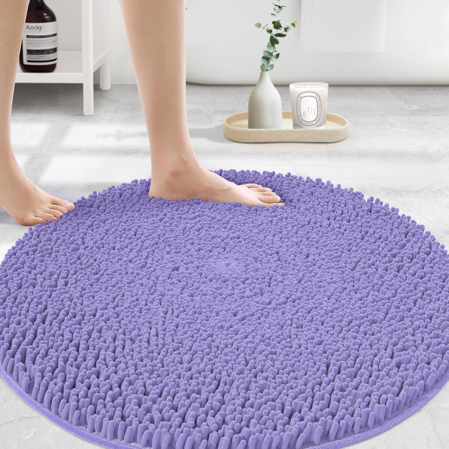 MAYSHINE Round Area Rug Set for Bathroom - Soft Plush Chenille