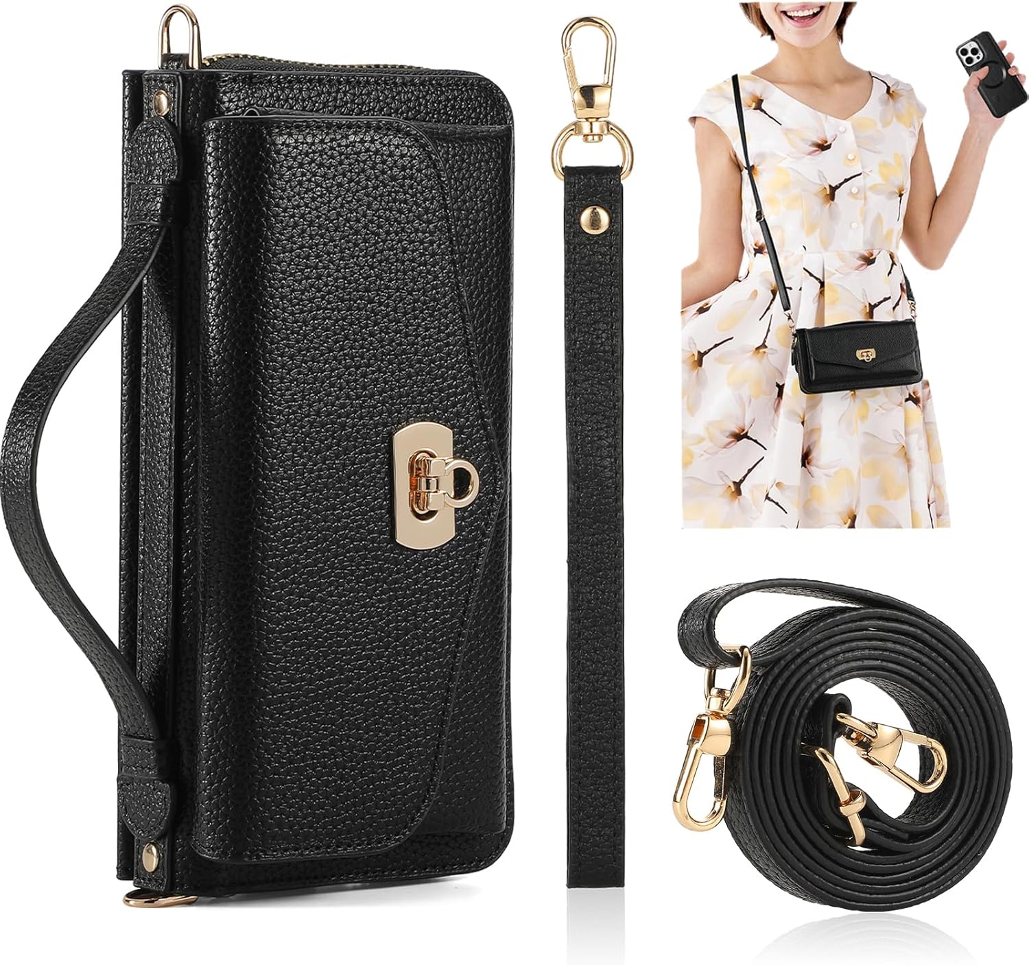 Crossbody Wallet Case for iPhone 16 Pro Max with RFID Blocking