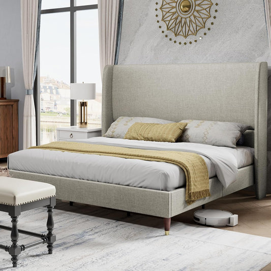 PaPaJet King Platform Bed Frame with 51.2in High Headboard
