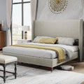 Queen Platform Bed Frame Tall Upholstered Headboard - Light Khaki