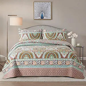 NEWLAKE Cotton Bedspread Quilt Sets with European Paisley Design