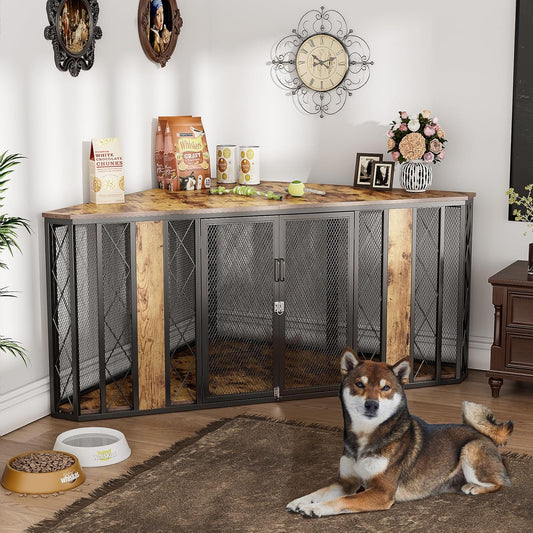 Large Corner Dog Crate Furniture with Industrial Style Design