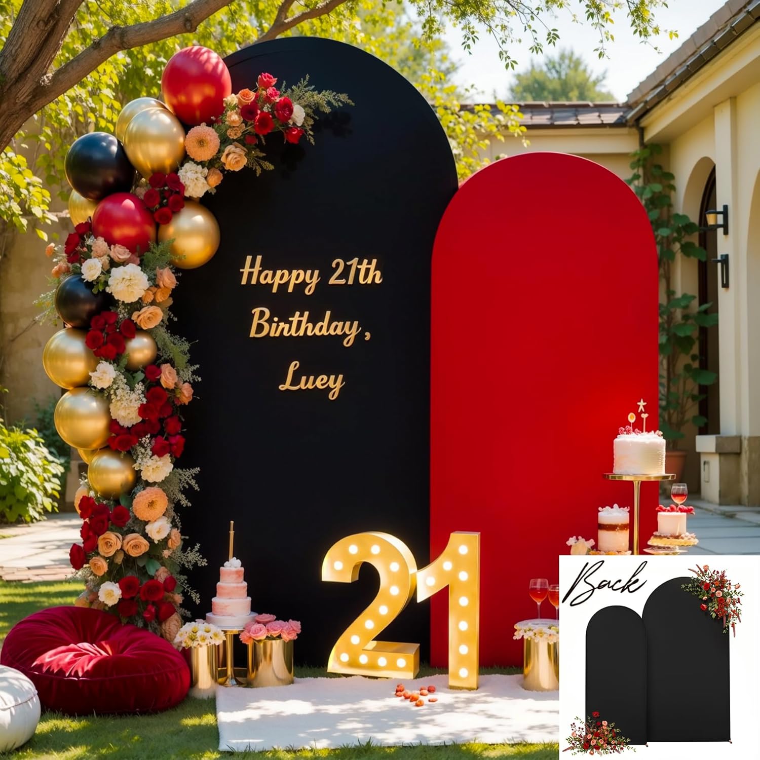 Red Black Arch Backdrop Cover Set of 2 for Parties and Weddings