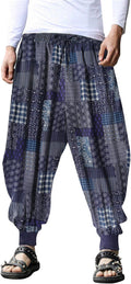 Men Hippie Harem Pants Baggy Linen Boho Yoga Casual Drop Crotch