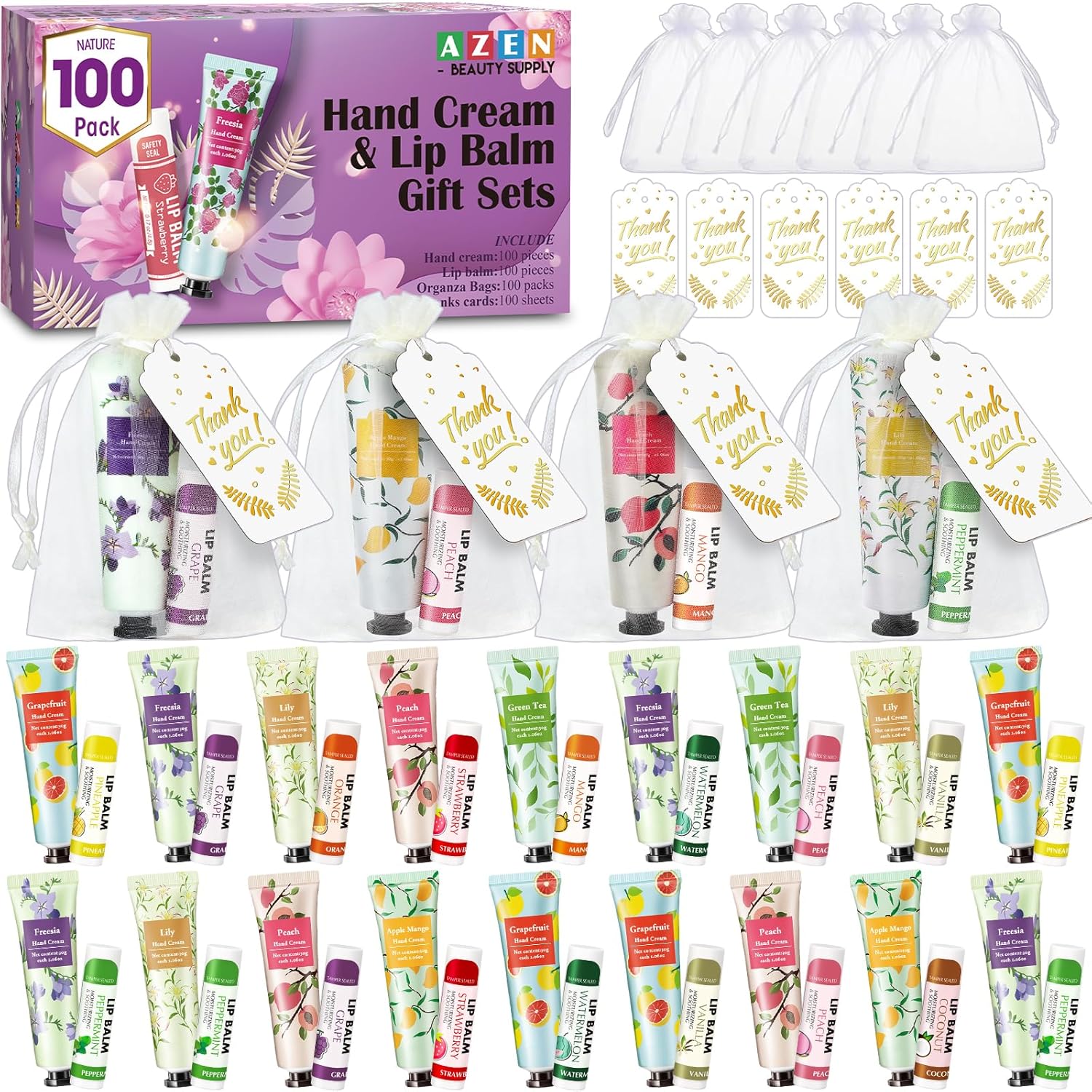 100 Sets Bulk Gifts Hand Cream and Lip Balm for Guests Favors