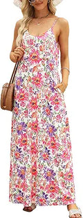 Supnier Women's Summer Casual Floral Printed Maxi Dress with Pockets