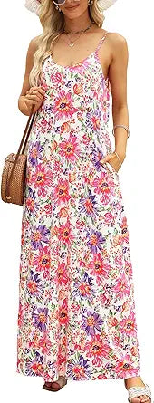 Supnier Women's Summer Casual Floral Printed Maxi Dress with Pockets