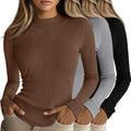 Riyiper 3 Pack Womens Ribbed Mock Turtleneck Tops - Slim Fit Basics