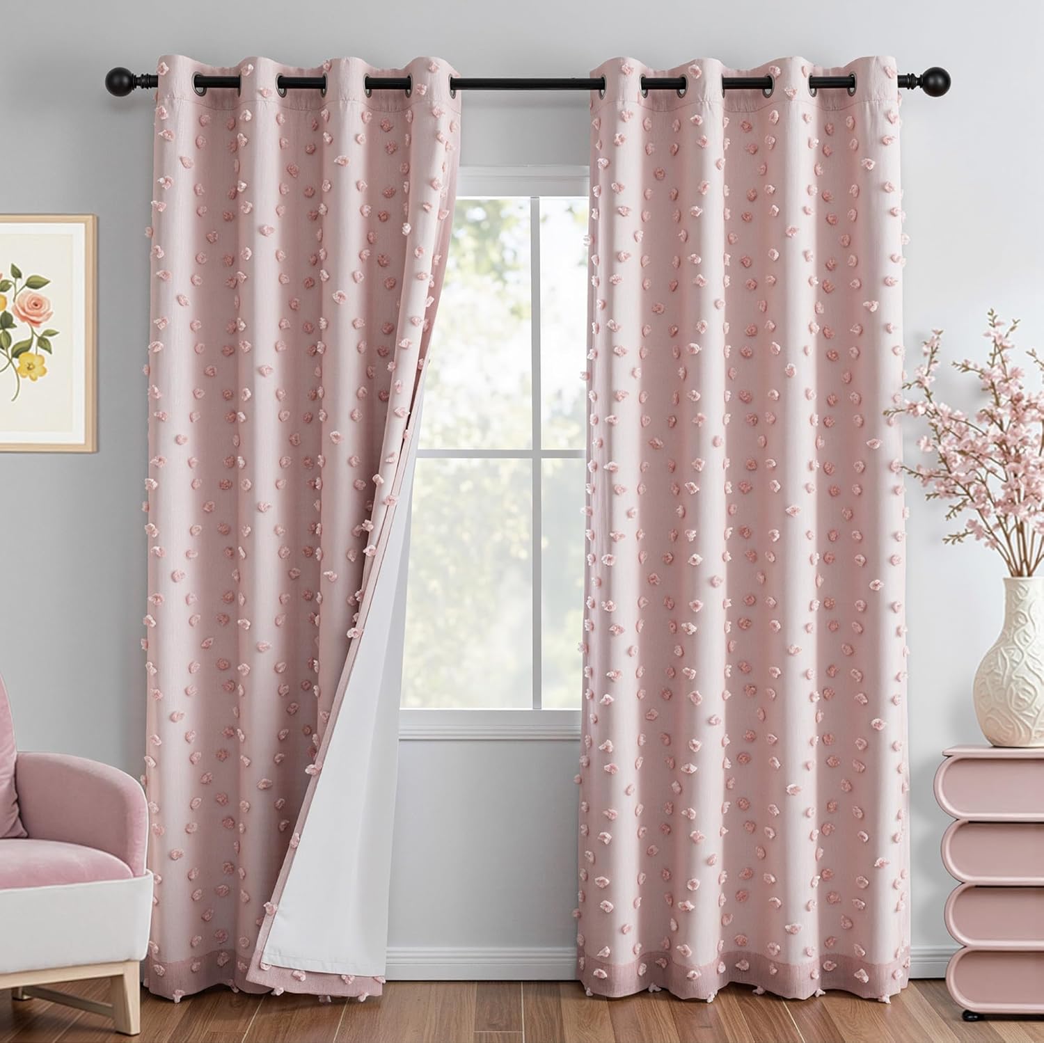 MYSKY HOME Pink Blackout Curtains for Girls Bedroom 84 in Long