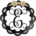 Letter E Monogrammed Door Hanger - Black Burlap Everyday
