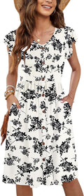 WNEEDU Women Summer Midi Dress Sleeveless Swing - Flattering Everyday