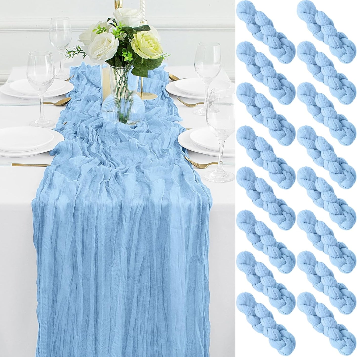 16Pack Light Blue Cheesecloth Table Runner for Elegant Events