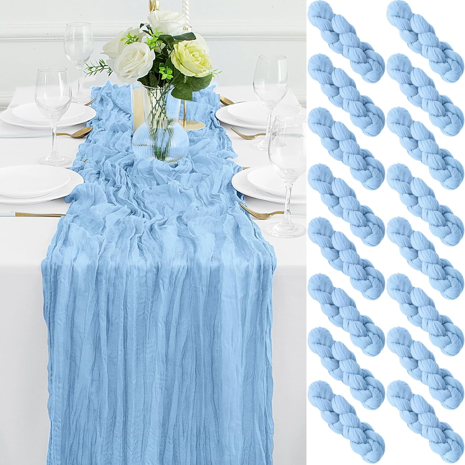 16Pack Light Blue Cheesecloth Table Runner for Elegant Events