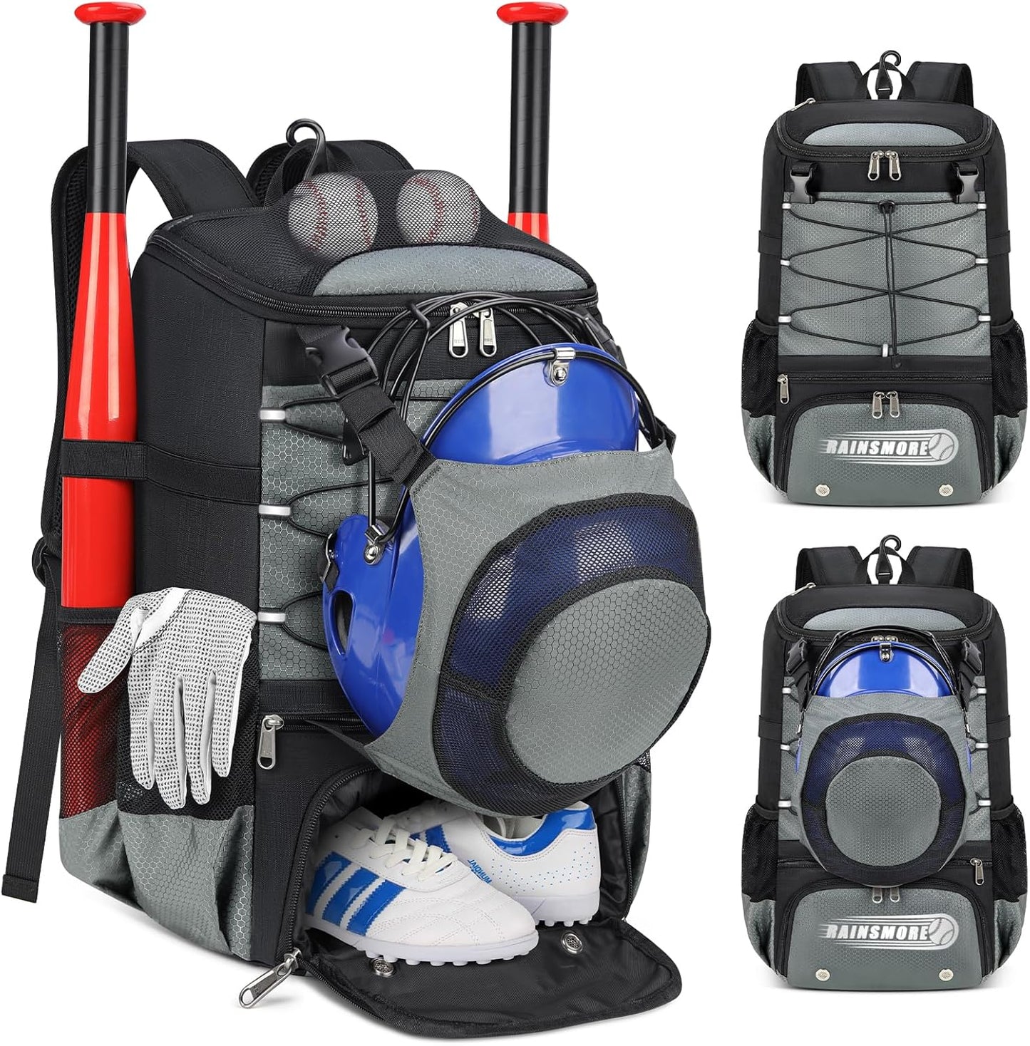 RAINSMORE Baseball Bag for Youth & Adult with Shoe Compartment
