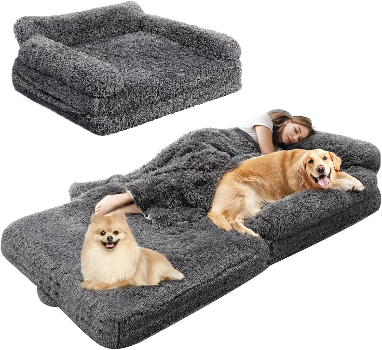 79in Foldable Human Dog Bed with Memory Foam for Comfort