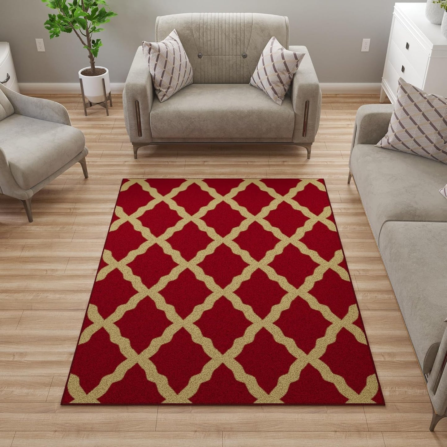 Ottomanson 5ft x 6ft 6in Trellis Area Rug for Living Room