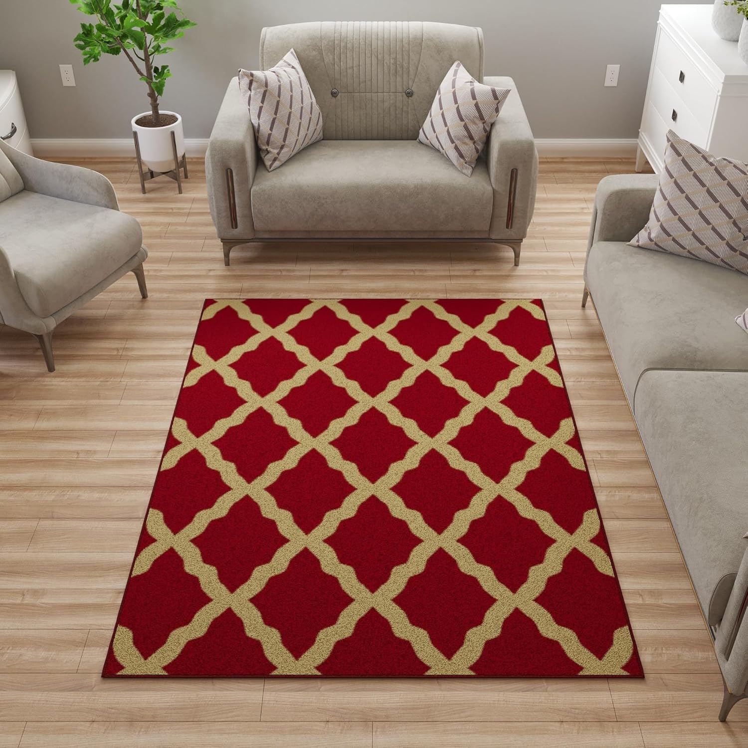 Ottomanson 5ft x 6ft 6in Trellis Area Rug for Living Room