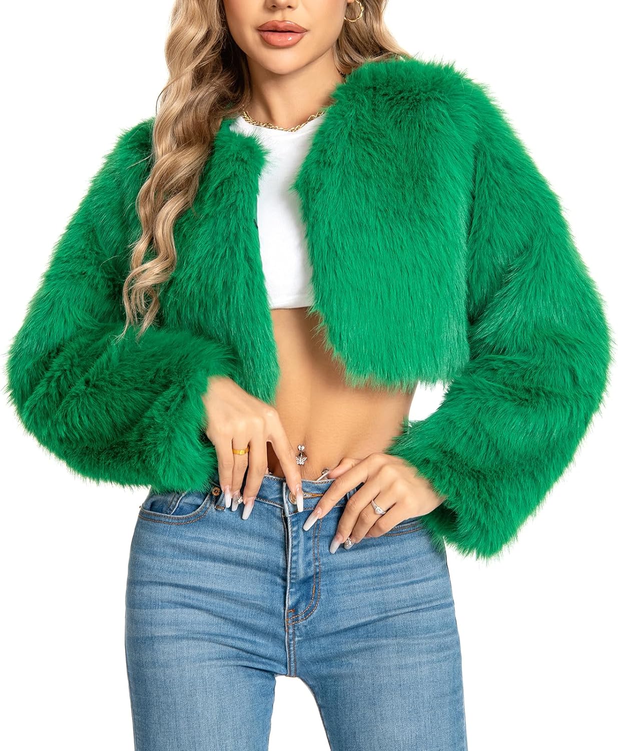 Faux Fuzzy Jacket for Women - Plus Size Cropped Fur Coat