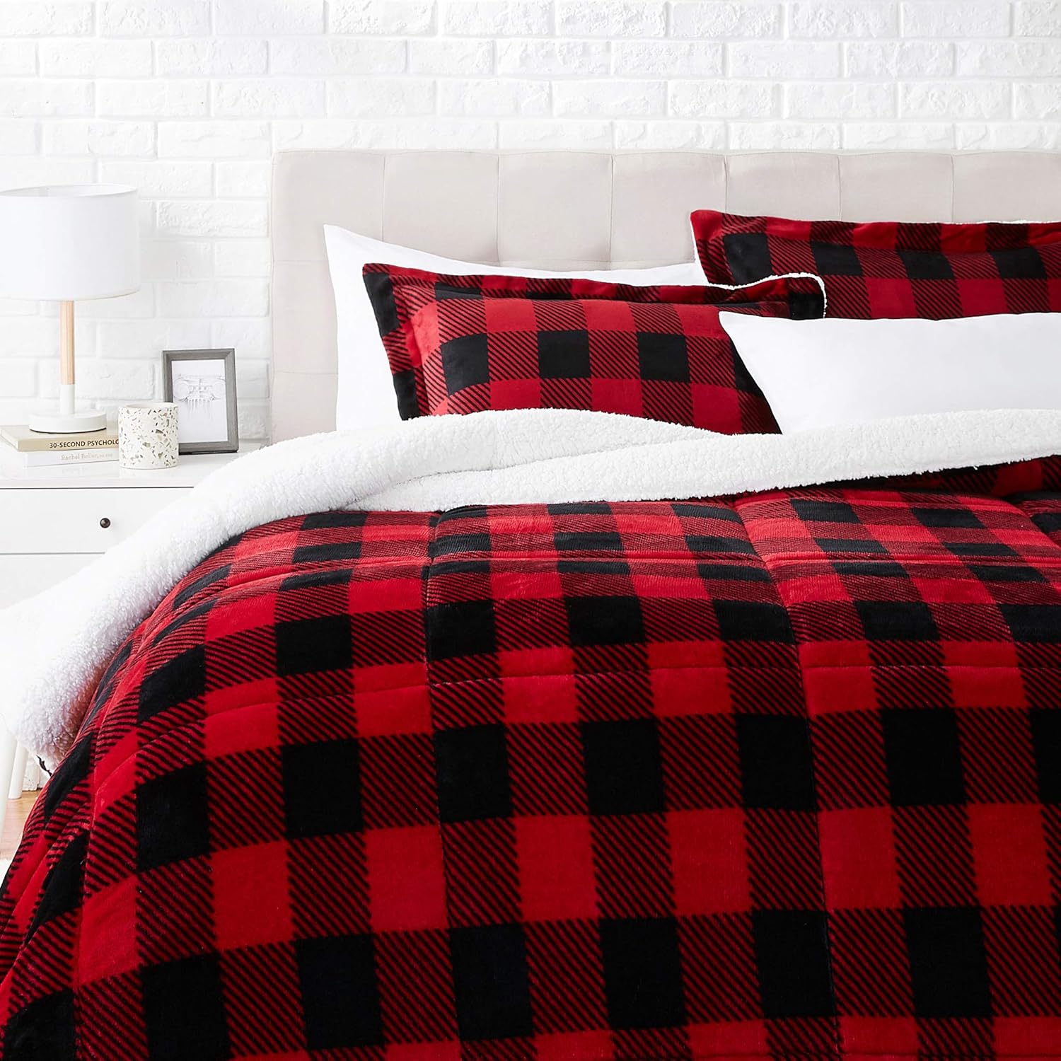Ultra-Soft Micromink Sherpa King Bedding Set in Red Buffalo Plaid