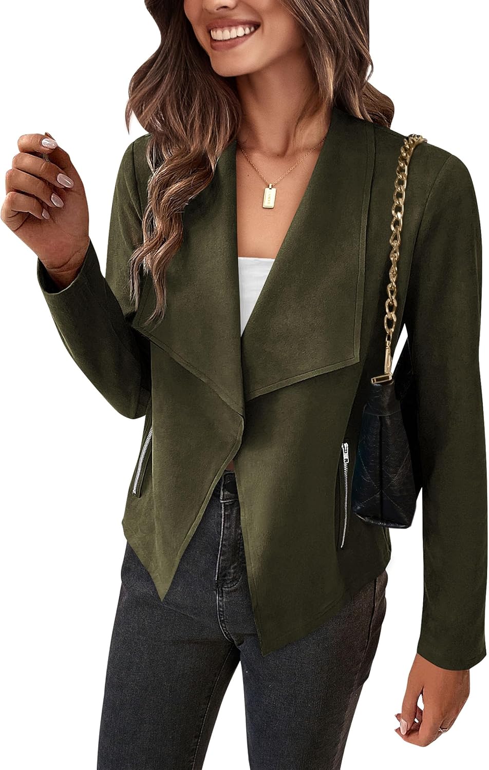 Faux Suede Jackets for Women - Trendy Cropped Coat Outwear