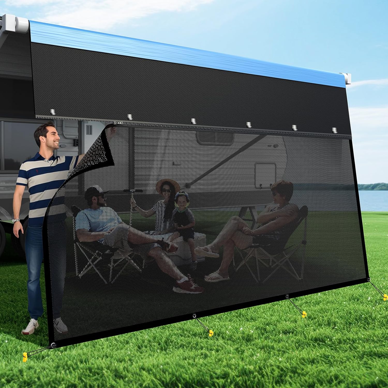 RV Awning Sun Shade Screen with Zipper for Ultimate Protection