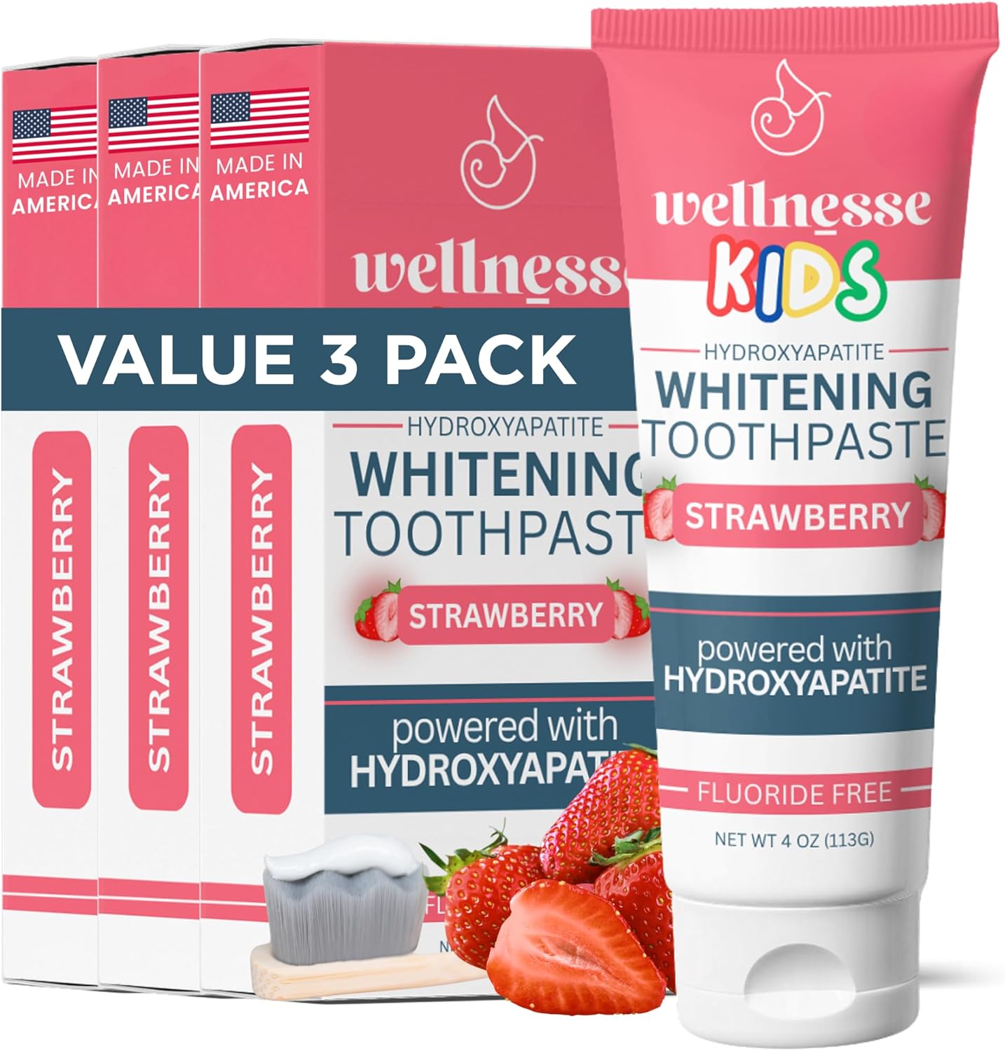 Wellnesse Kids Hydroxyapatite Toothpaste - Fun Strawberry Flavor