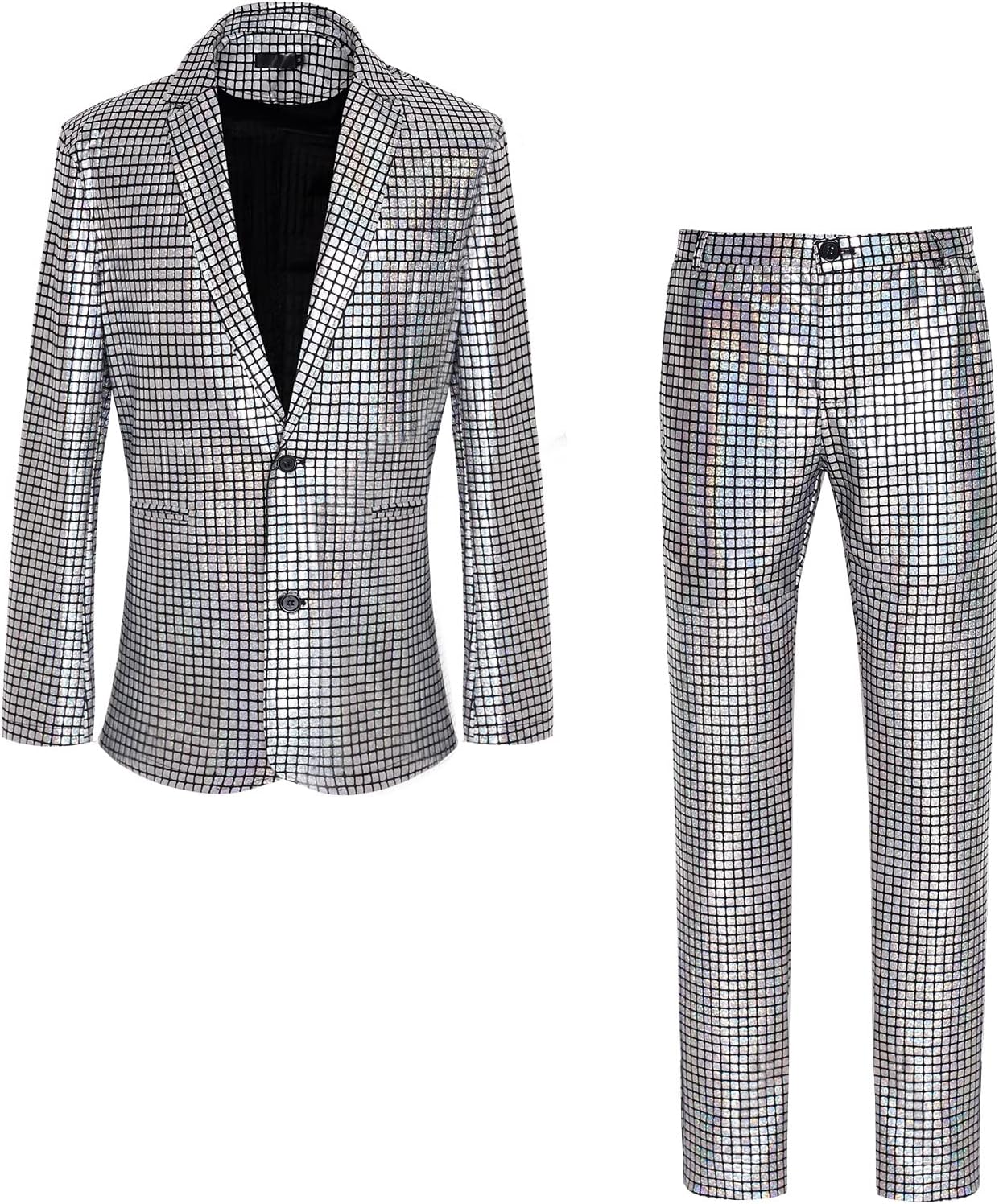 Men's 70s Disco Outfit Rainbow Suit Sequin Jacket and Pants