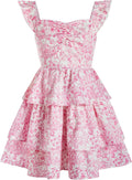 Girls Floral Summer Dress with Ruffle Shirred High Waist - Cute A Line