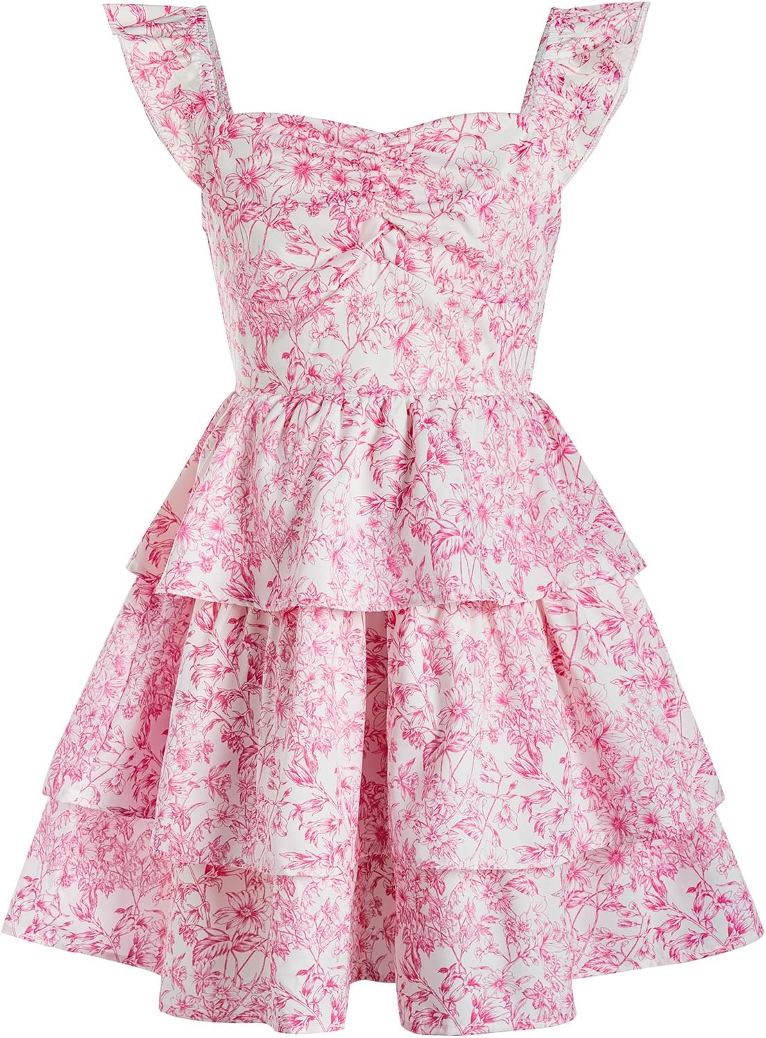 Girl's Floral Summer Dress with Ruffle and Sweetheart Neckline