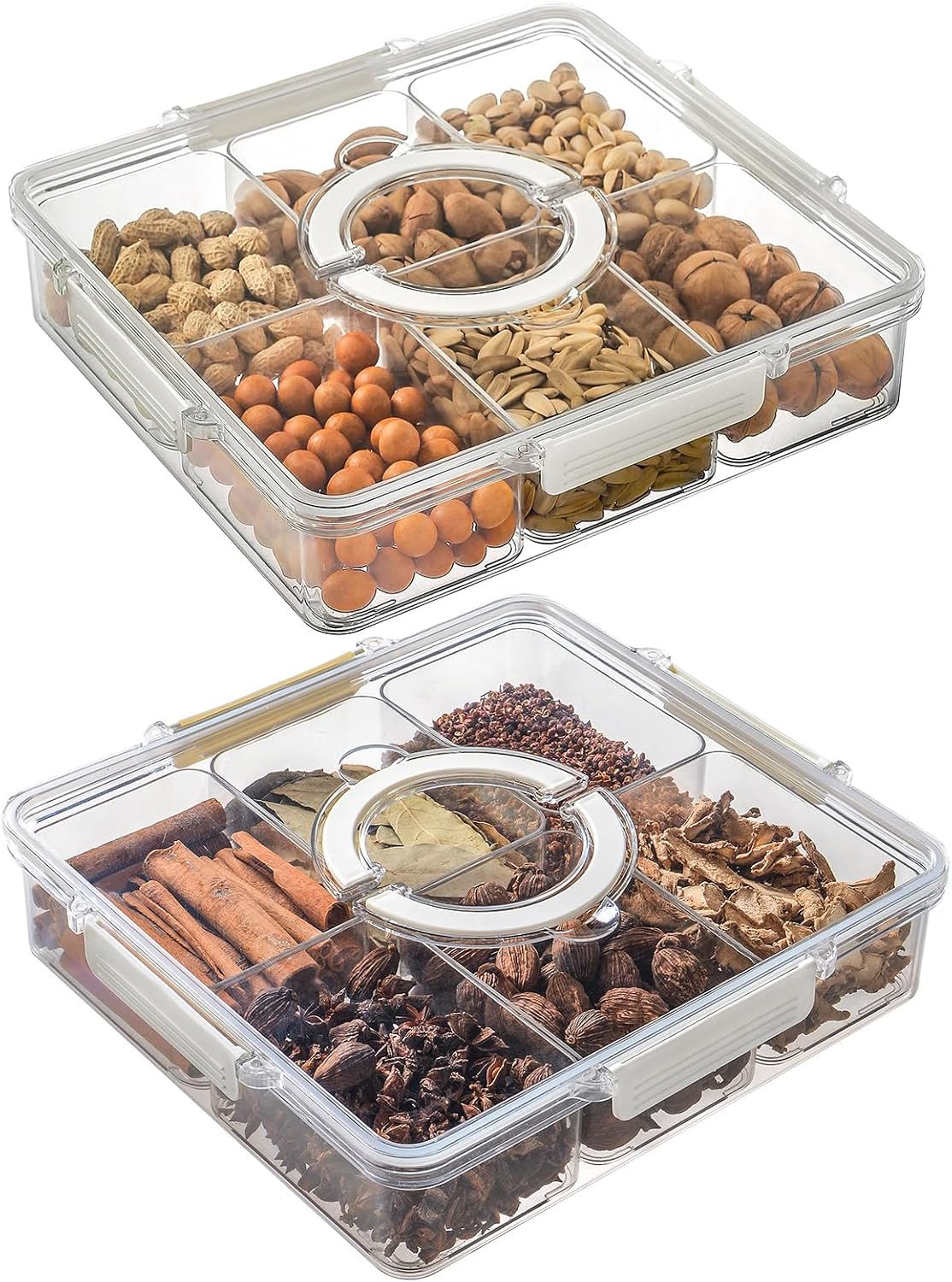 2 Pieces Divided Snack Trays with Lids for Parties and Picnics