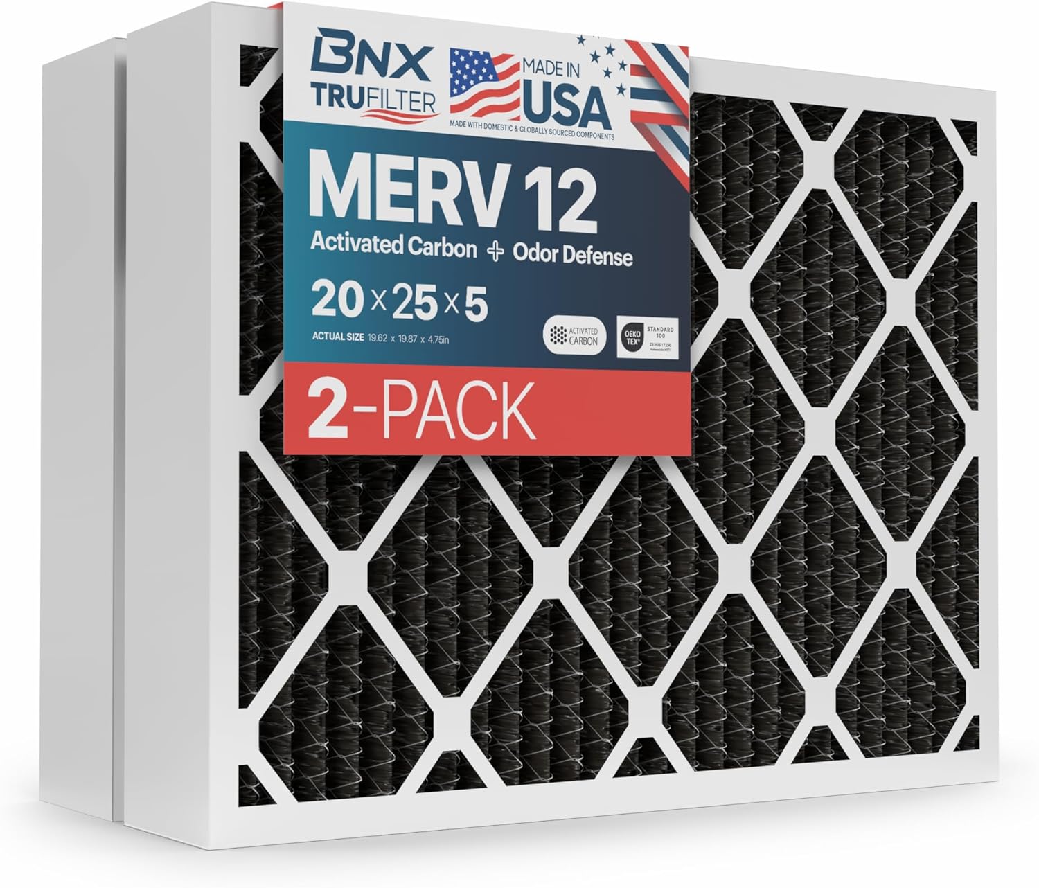BNX TruFilter 20x25x5 MERV 12 Activated Carbon Air Filter