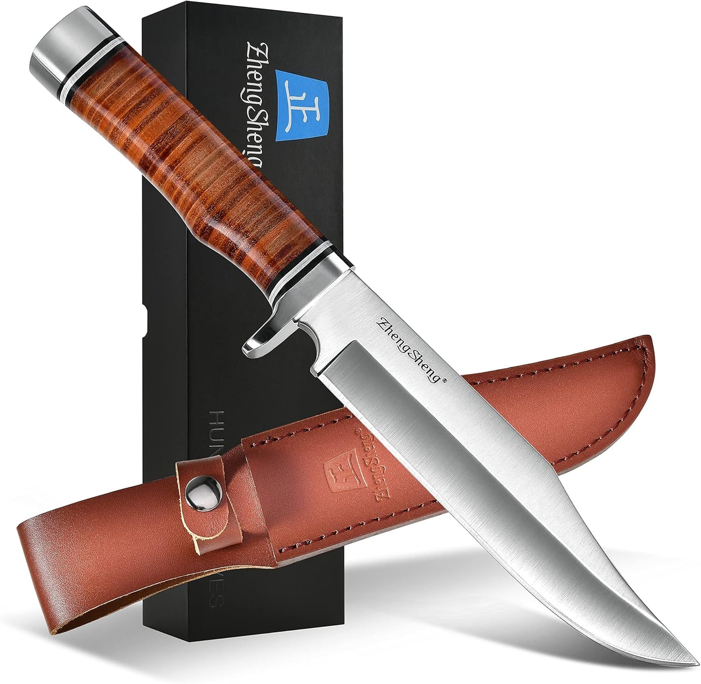 6.7 in Fixed Blade Hunting Knife with Genuine Leather Handle