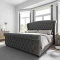 California King Platform Bed Frame with Tufted Velvet Headboard
