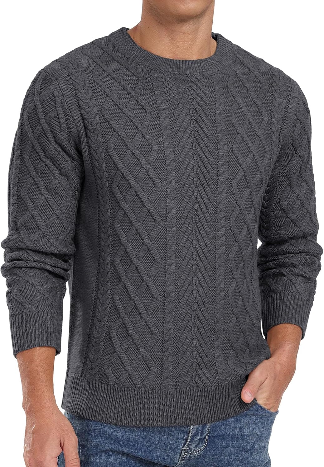 Askdeer Men's Pullover Sweater - Classic Fisherman Knit Style