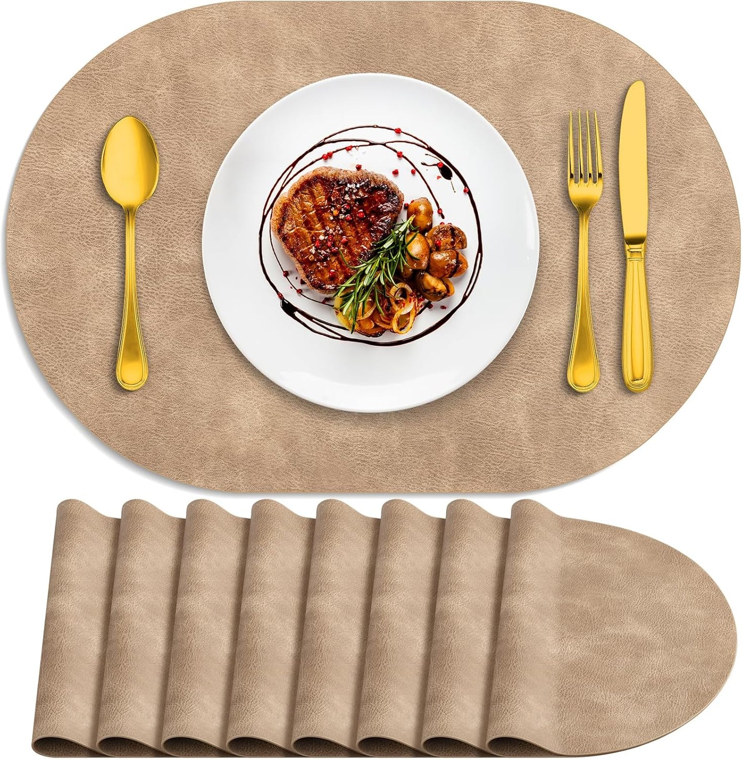ADRIMER Heat Resistant Oval Placemats Set of 8 for Dining