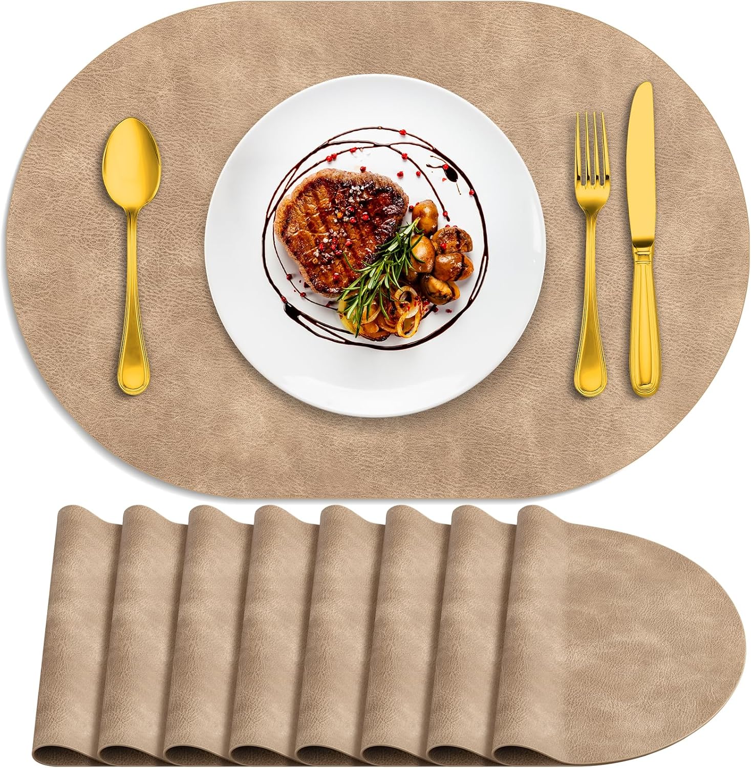 ADRIMER Heat Resistant Oval Placemats Set of 8 for Dining
